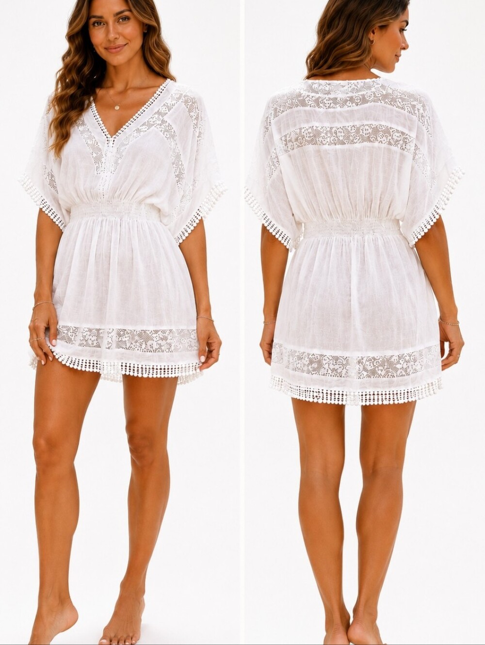 Accessorize White Lace Crochet Cover Up Tunic Dress Boho Beach Resort Large